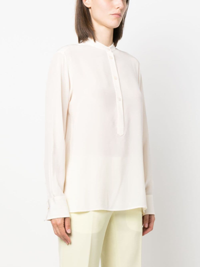 Shop Stella Mccartney Band-collar Silk Blouse In Neutrals