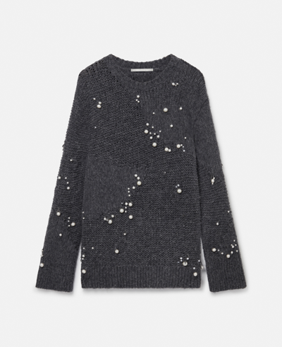 Shop Stella Mccartney Pearl Embroidery Oversized Jumper In Grey Melange