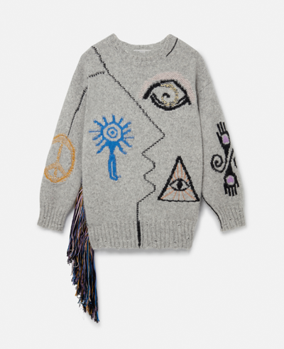 Shop Stella Mccartney Folk Embroidery Jumper In Grey Multicolour