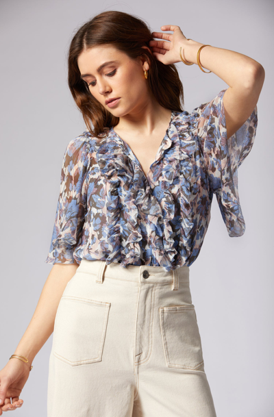 Shop Joie Mikayla Short Sleeve Silk Top In Blue