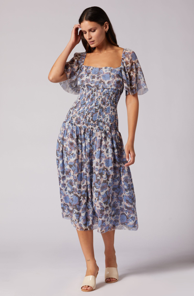 Shop Joie Gillian Midi Silk Dress In Blue