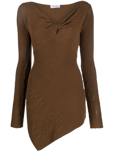 Shop Attico Asymmetric Knit Dress In Brown