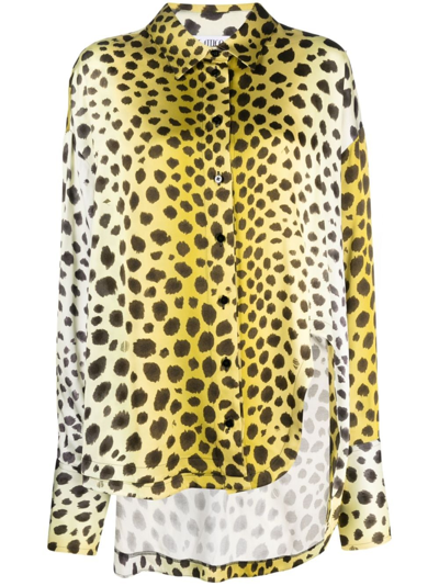 Attico Eliza Leopard-print Button Down Shirt In Yellow
