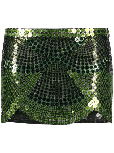 Shop Attico Sequin Miniskirt In Green
