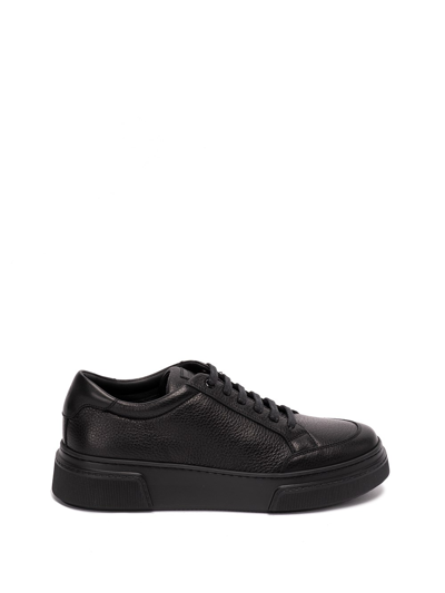 Shop Giorgio Armani Leather Sneakers In Black  