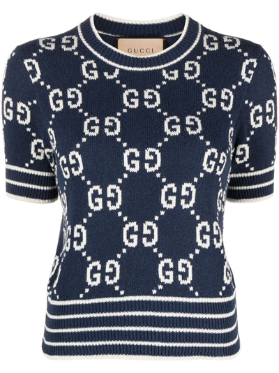 Shop Gucci Short Sleeve Crew-neck Top In Blue