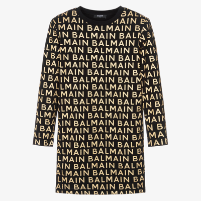 Shop Balmain Teen Girls Black & Gold Cotton Dress