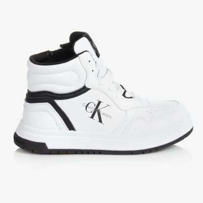 Shop Calvin Klein White Faux Leather High Top Trainers