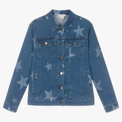 Shop Stella Mccartney Kids Teen Girls Blue Star Print Denim Jacket