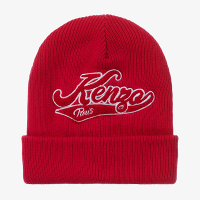 Shop Kenzo Kids Girls Red Cotton Knit Beanie Hat