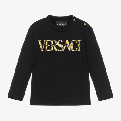Shop Versace Black & Gold Cotton Barocco Top