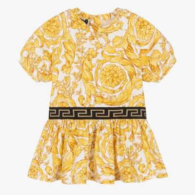 Shop Versace Baby Girls White & Gold Barocco Dress