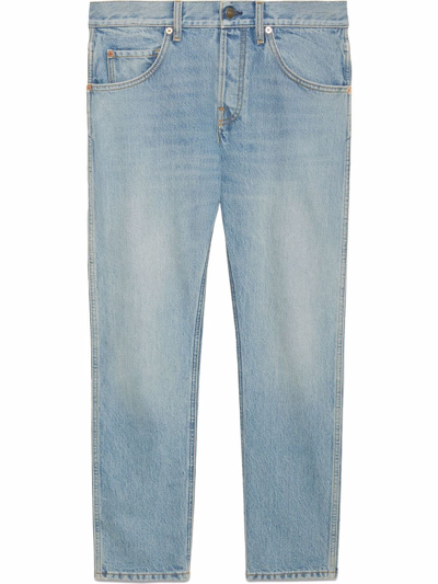 Shop Gucci Tapered Denim Pants In Blue
