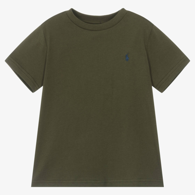 Shop Ralph Lauren Boys Khaki Green Cotton T-shirt