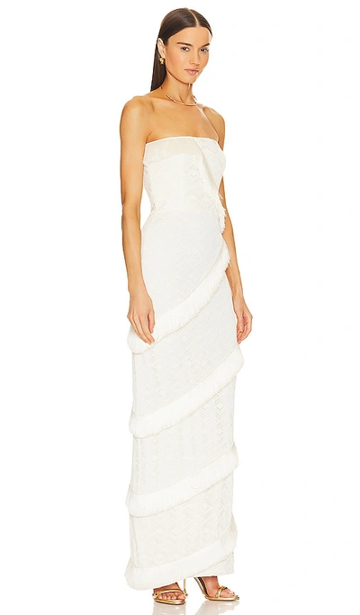 Patbo Crochet Strapless Fringe Trim Maxi Dress In Ivory