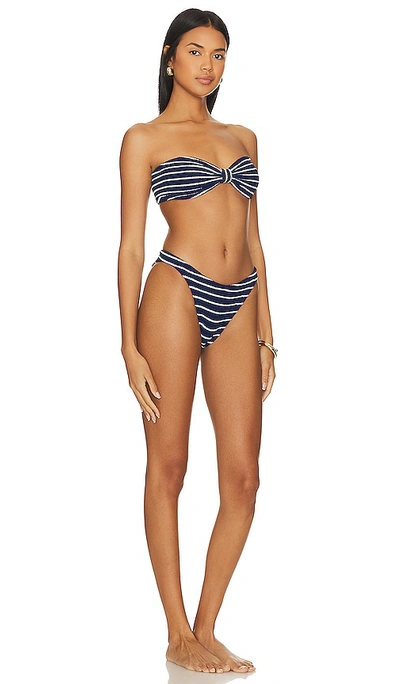 Shop Hunza G Jean Bikini Set In Navy & White Stripe