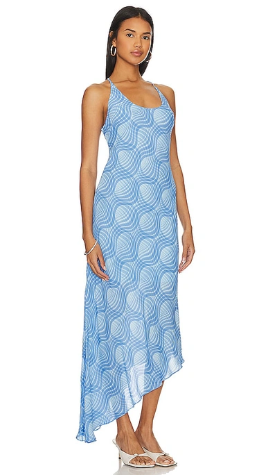 Shop L'academie Sigrid Midi Dress In Blue Wave Plaid