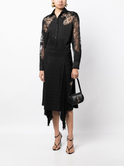 Shop Versace Allover Jacquard Asymmetric Skirt In 黑色