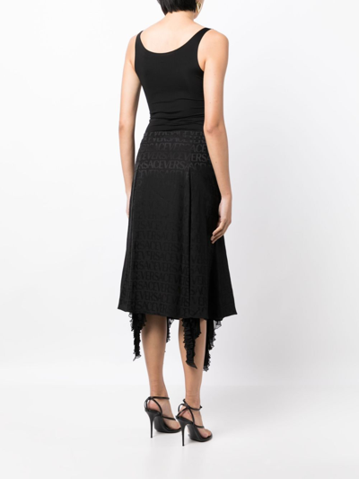 Shop Versace Allover Jacquard Asymmetric Skirt In 黑色
