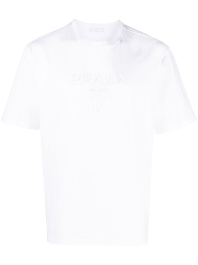Shop Prada Raised Logo Round-neck T-shirt - Men's - Cotton In White