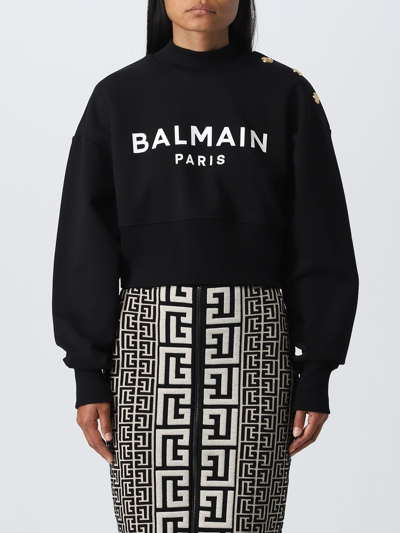 Shop Balmain Sweatshirt In Organic Cotton In Black
