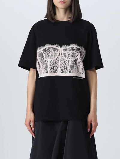 Shop Alexander Mcqueen Cotton T-shirt In Black