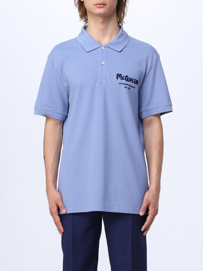 Shop Alexander Mcqueen Graffiti Polo Shirt In Cotton In Blue