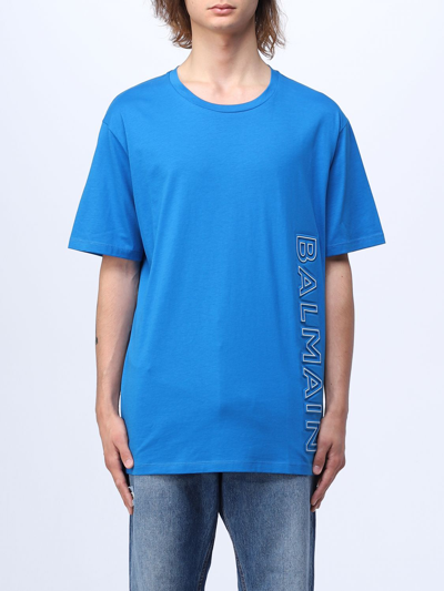 Shop Balmain T-shirt In Cotton In Blue