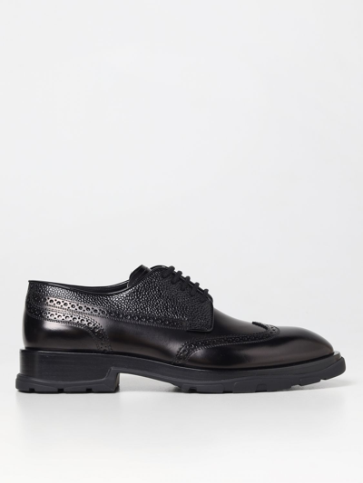 Alexander Mcqueen Black Lace-up Shoes With Quarter-brogue Detail In Leather Man In Black