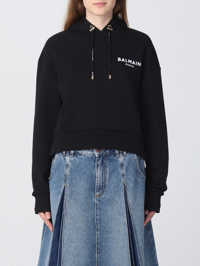 Shop Balmain Sweatshirt In Cotton In Black