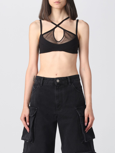 Attico Mesh-panel Criss-cross Bralette Top In Black