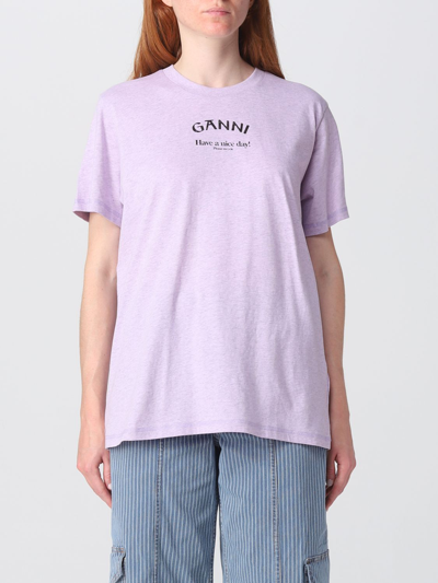 Shop Ganni Cotton T-shirt In Orchid