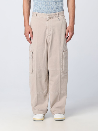 Shop Fendi Stretch Cotton Pants In Beige