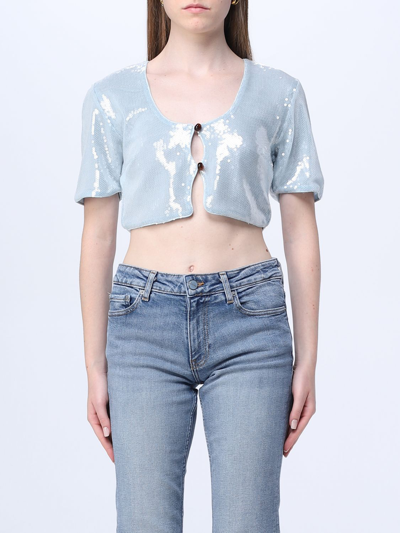 Shop Ganni Top In Synthetic Fabric With Sequins In Ice