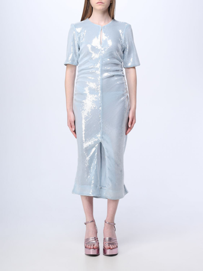 Shop Ganni Dress In Synthetic Fabric With Sequins In Ice