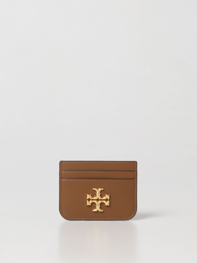 Shop Tory Burch Eleanor Credit Card Holder In Smooth Leather In Brown