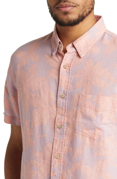 Shop Rails Carson Floral Short Sleeve Linen Blend Button-up Shirt In Garden Sands Flamingo