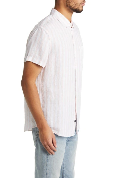 Shop Rails Nice Stripe Short Sleeve Linen Button-up Shirt In Flamingo White Stripe