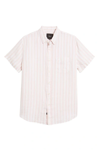 Shop Rails Nice Stripe Short Sleeve Linen Button-up Shirt In Flamingo White Stripe