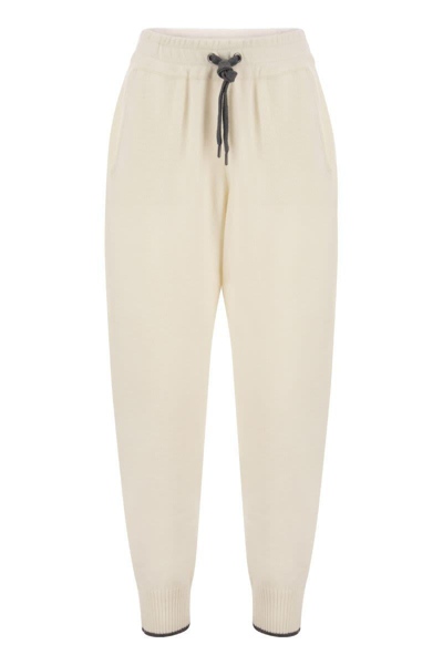 Shop Brunello Cucinelli Cashmere Knit Trousers In White