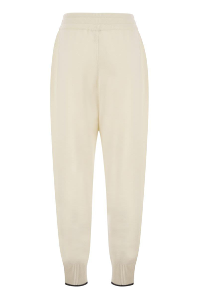 Shop Brunello Cucinelli Cashmere Knit Trousers In White