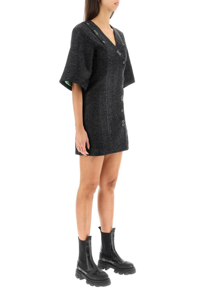 Shop Ganni Lurex Mini Dress With Press Studs In Black