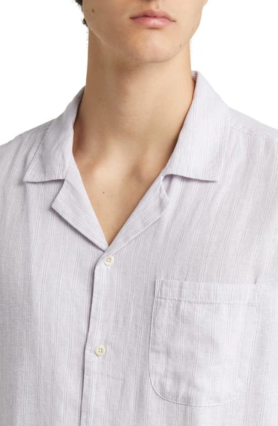 Shop Rails Waimea Short Sleeve Linen Blend Button-up Shirt In Lavender White Stripe