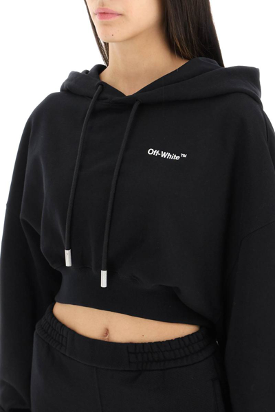Shop Off-white Oversized Cropped Hoodie With Chest Logo In Black