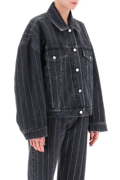 Shop Stella Mccartney Denim Jacket With Rhinestones In Black