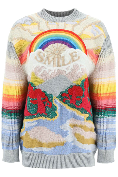 Stella Mccartney Festive Smile Embroidered Intarsia Wool-blend Sweater In Multicolor