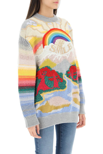 Stella Mccartney Festive Smile Embroidered Intarsia Wool-blend Sweater In Multicolor