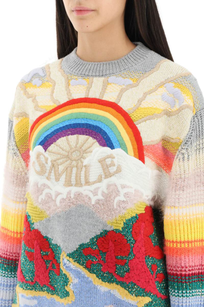Stella Mccartney Festive Smile Embroidered Intarsia Wool-blend Sweater In Multicolor