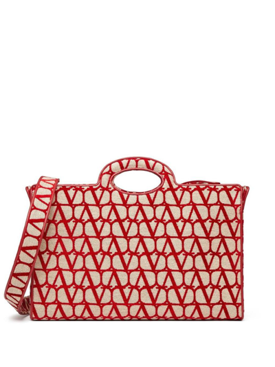 Shop Valentino Garavani Le Troisieme In Toile Iconographe Tote Bag In Red