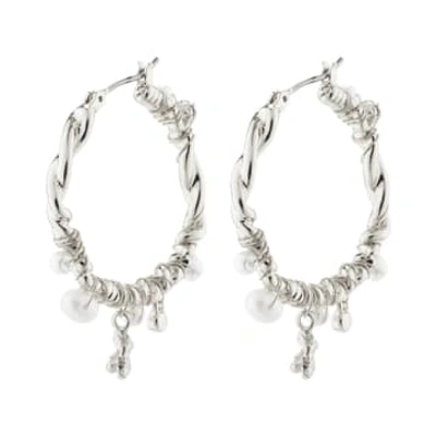 Shop Pilgrim - Ana Silver Plated Pearl & Crystal Hoop Earrings In Metallic